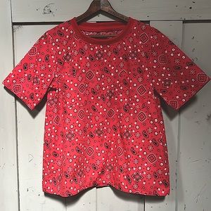 Vintage handkerchief western paisley flower pattern top w/ pockets